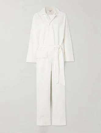Victoria Beckham Belted Cotton-twill Jumpsuit - Women - White Jumpsuits and Playsuits - M