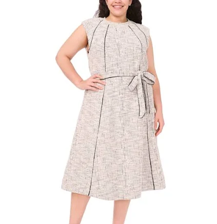 Msk Women's Plus Size Tweed Knit Midi Dress
