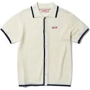 Crochet Collar Half Sleeve Knit Shirts-Ivory