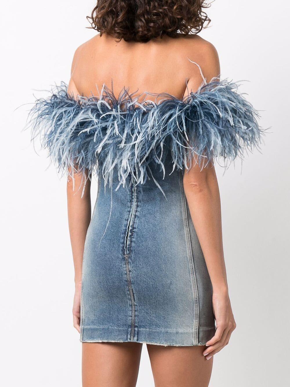 Feather Trim Denim Dress