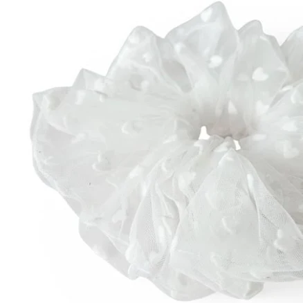 White Hearts Tulle Scrunchies