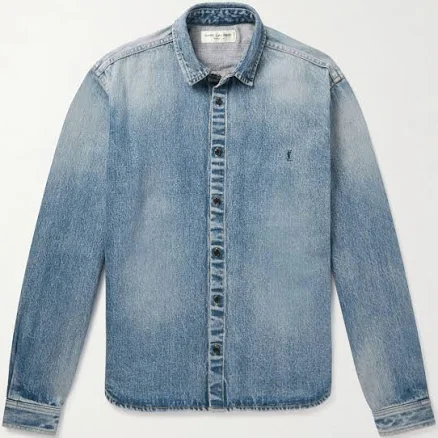 SAINT LAURENT Logo-Embroidered Denim Shirt - Men - Blue Casual Shirts - M