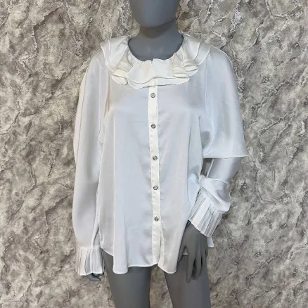 Celine Paris Ivory Ruffle Blouse • Size M • Elegant Designer Piece •