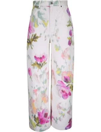 Loewe Women's White & Pink Floral Print Cotton Wide Leg Jean | 0 by Mitchell Stores