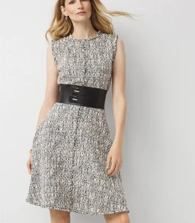 White House Black Market Women's Belted Tweed Dress