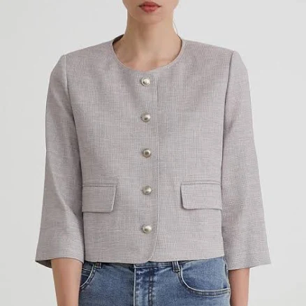 W Concept Collarless Round Neck Jacket