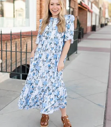 Lena Layne Emma Floral V-Neck & Tiered Skirt Midi Dress