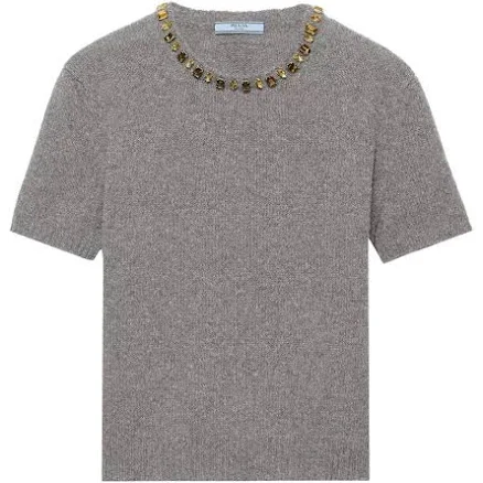 Prada Crystal-embellished Short-sleeved Knit Sweater