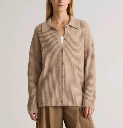 Quince Mongolian Cashmere Wide-Rib Cardigan Sweater