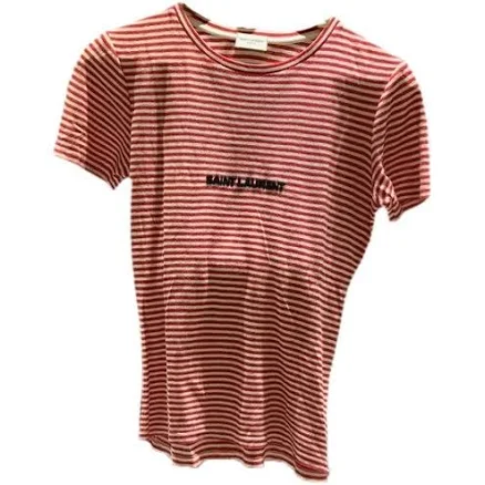 Saint Laurent Women's Striped Cotton T-Shirt with Logo