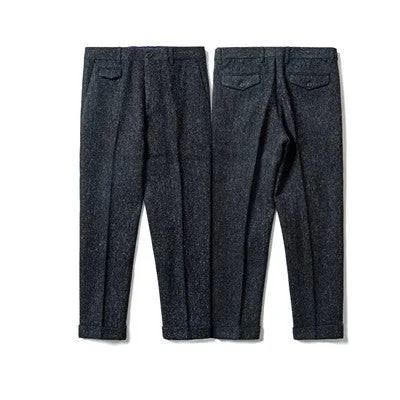 Men's Slim Fit Herringbone Wool Tweed Suit Nine Pants