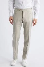 Trim Fit 5-Pocket Slub Linen & Wool Dress Pants