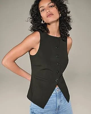 Express Women's Studio Stretch Twill Boat Neck Cutaway Blazer Vest