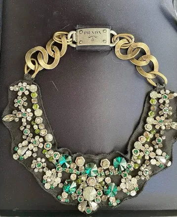 Iconic Vintage Prada Jewel Bib Collar Necklace Emerald Green Crystal