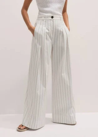 ME+EM Women's Multi Stripe Pleat Front Wide-Leg Italian Cotton Pants