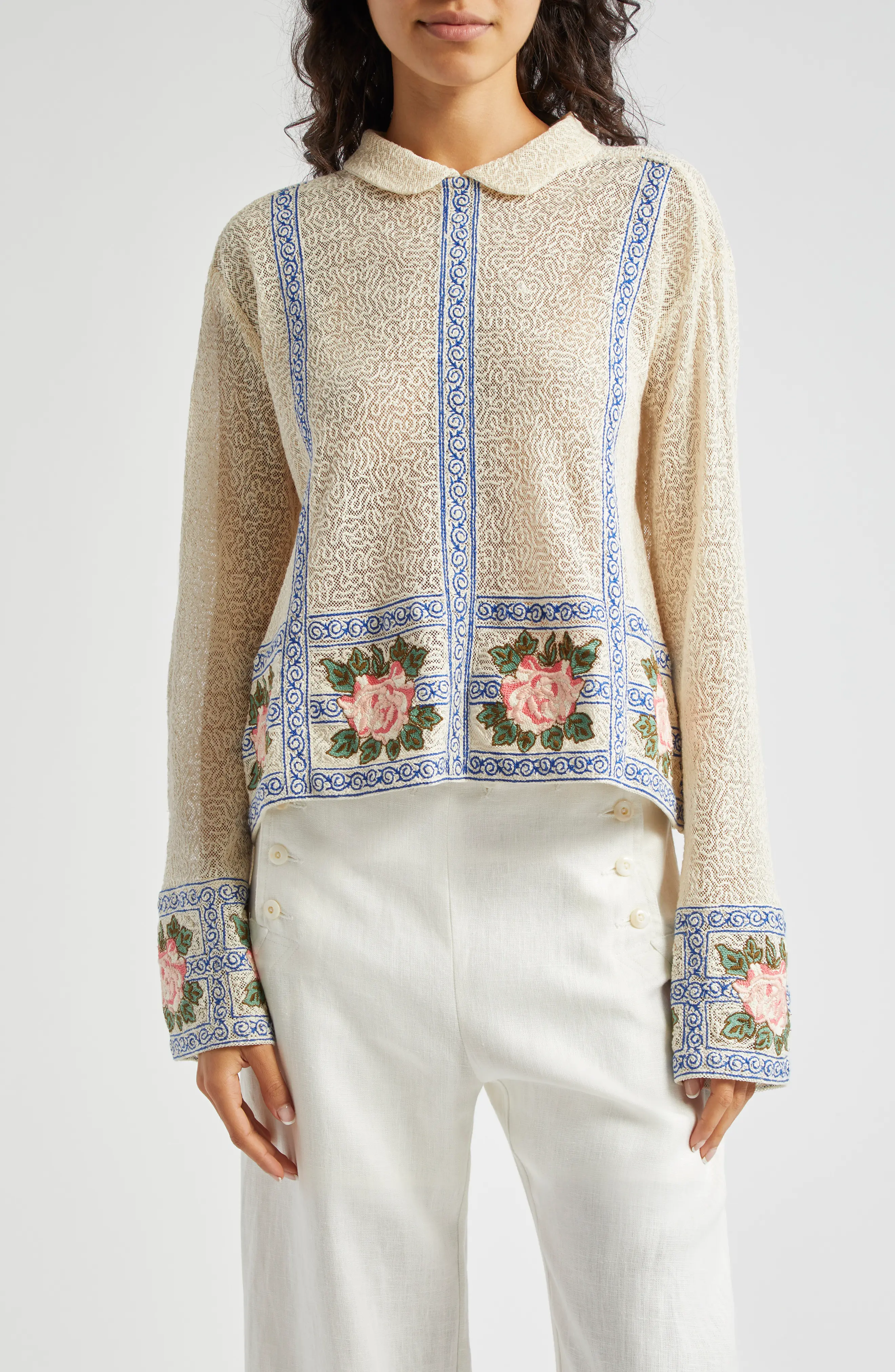 Rose Embroidered Semisheer Top