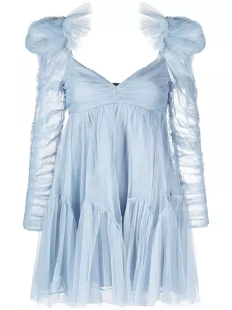 Puff-sleeve Ruched Tulle Minidress