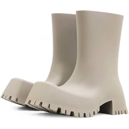 Balenciaga Trooper Rubber Boots Men Size 43 Beige-gray Made In Italy