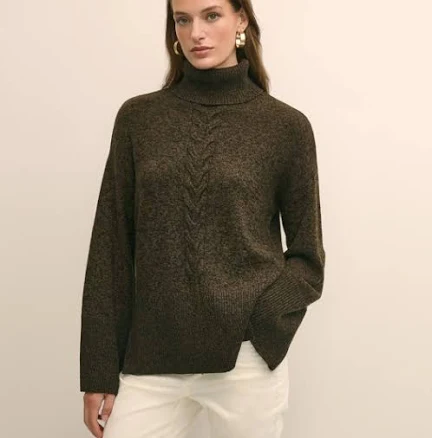 Brooks Brothers Women's Merino Wool Blend Cable-Knit Turtleneck Sweater