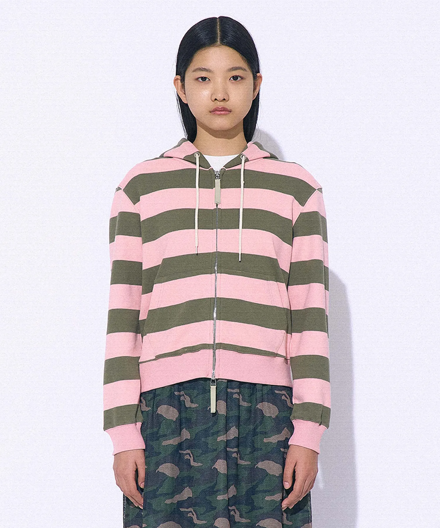 Striped Zip-Up Hoodie_Pink
