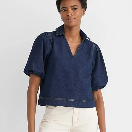 Loft Women's Puff Sleeve Denim Top