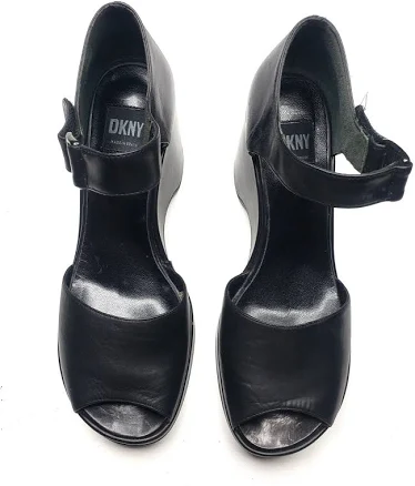 Vintage DKNY 90s Open Toe Mary Jane Sandals, Black, Size 7.5