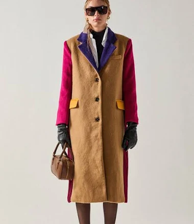 English Factory Premium Oversized Colorblock Fringe Coat