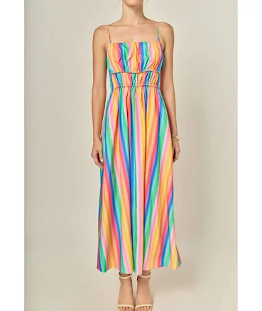 English Factory Rainbow Stripe Sleeveless Maxi Dress