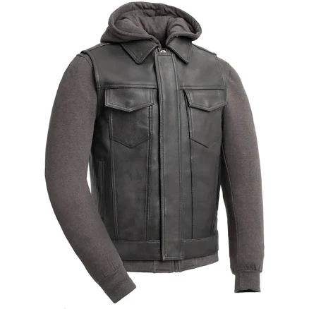 Crest Men's Motorcycle Leather Vest and Hoodie