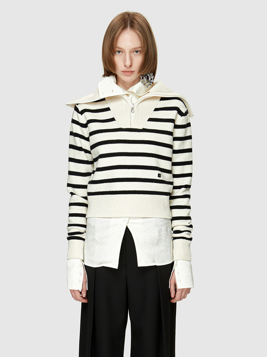 Stripe Sailor Zip-up Knit