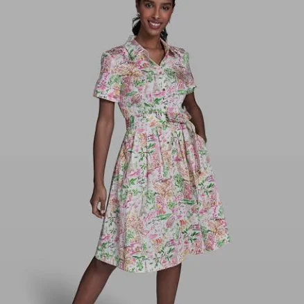 KARL LAGERFELD Paris Women's Stretch-Cotton Pleated Midi Shirt Dress