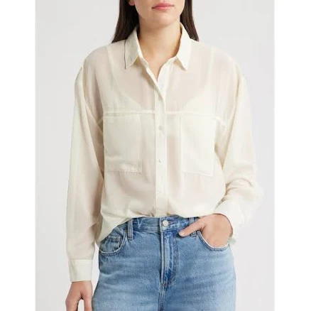 DELUC Grayson Sheer Shirt in Ecru at Nordstrom, Size Large