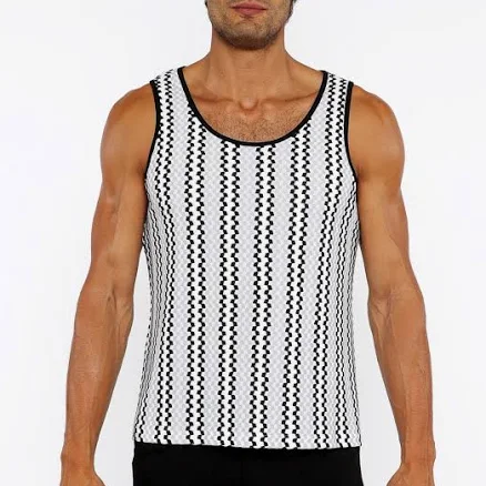 Zigzag Stripes Stretch OPEN KNIT TANK TOP FOG Blue / XXL