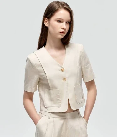 CITYBREEZE Linen No-Collar Short Sleeve