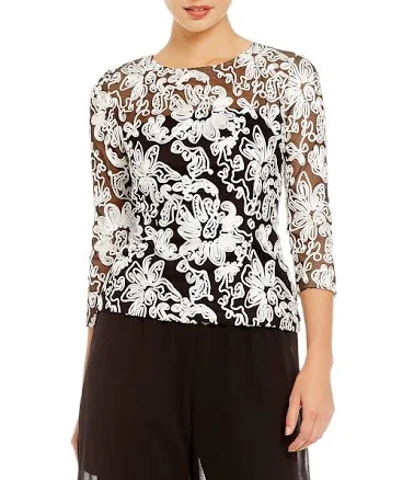 Alex Evenings Women's Embroidered Blouse Shirt