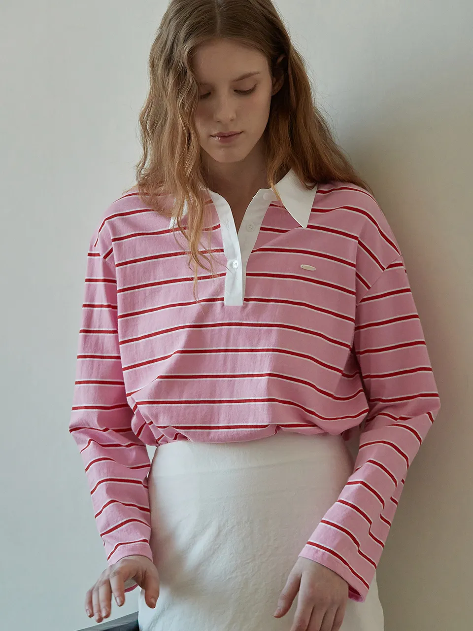 Stripe Collar T Shirt - Pink