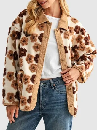 All in Favor Women's Floral High Pile Fleece Jacket