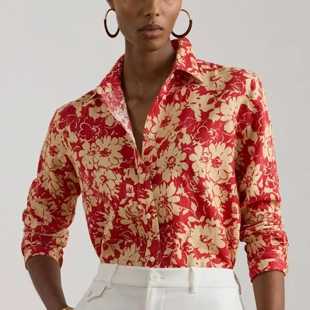 Lauren Women's Ralph Lauren Relaxed Fit Floral Linen Shirt