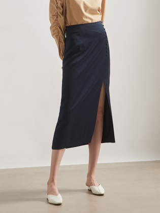 Satin Slit Long Skirt
