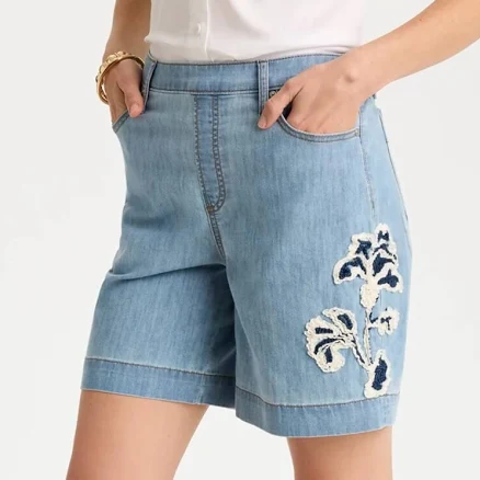 Chico's Women's Embellished Lightweight Denim Shorts