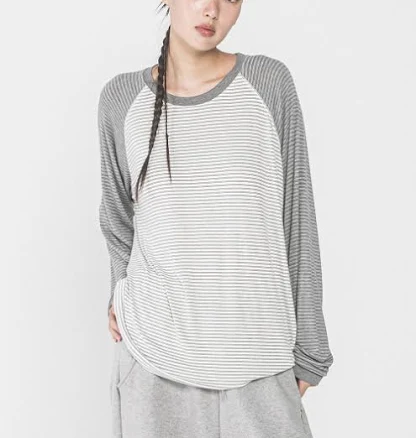 HAVISM TWO TONE STRIPE RAGLAN L/S TEE
