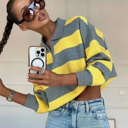 Una Women's Striped Knitted V-Neck Pullover