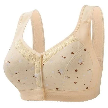 Women's Cotton Floral Print Bra with Front Button Closure