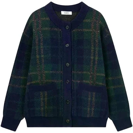 Studio Tomboy Checkered Crew-neck Cardigan