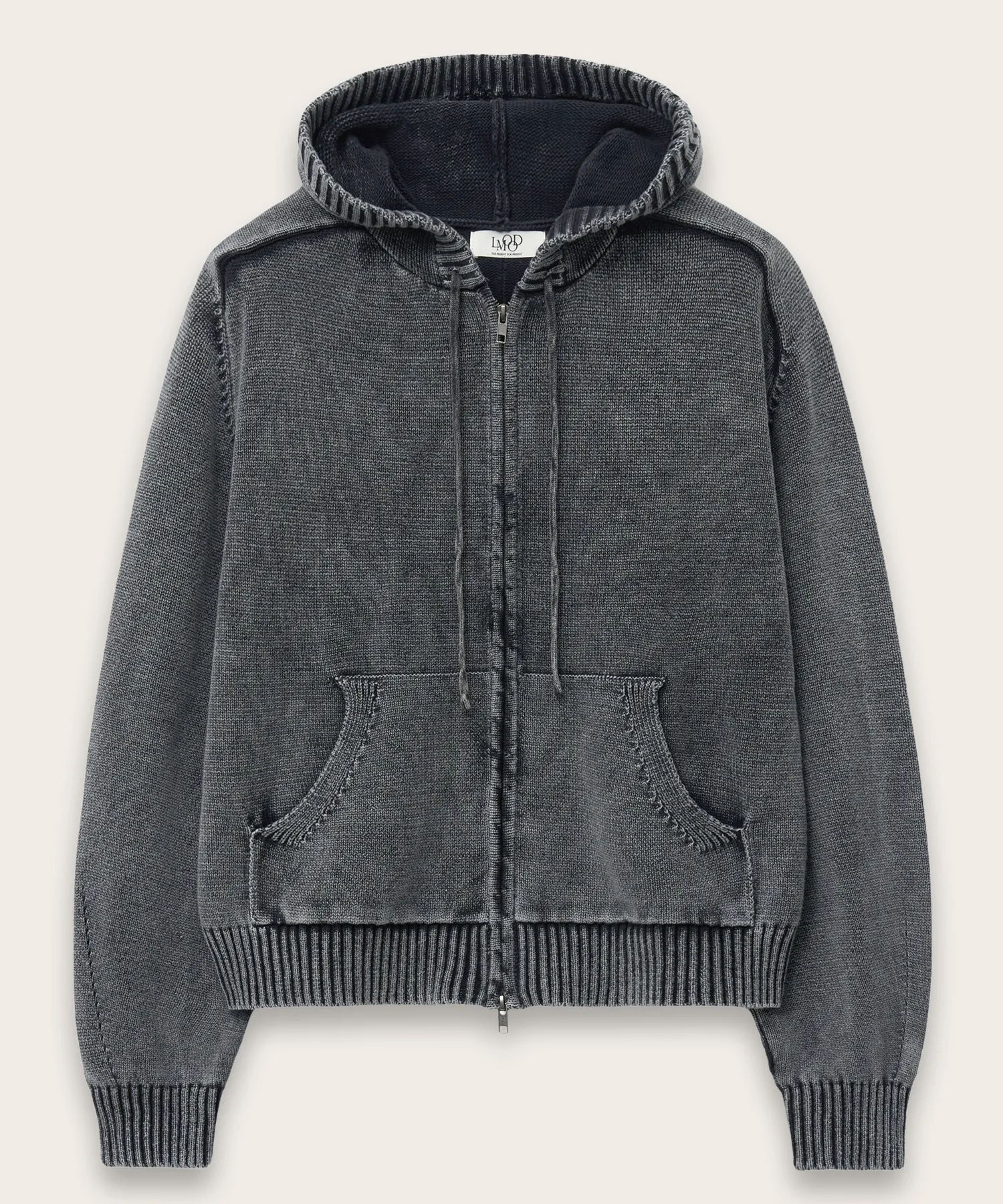 Piece Dyed Hoodie Knit Zip-Up Stain Charcoal