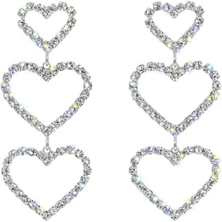 Triple Heart Drop Rhinestone Earrings