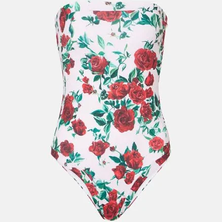 Alexandra Miro, Whitney floral belted swimsuit, Women, White, US 10, Beachwear, Materialmix