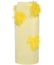 Lalo BUTTER YELLOW PENCIL SKIRT WITH FEATHER DETAILS
