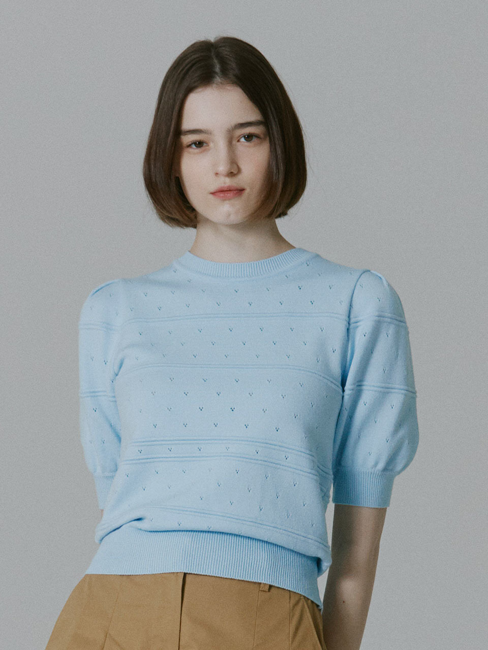 Eva Balloon Sleeve Punching Knit_Blue