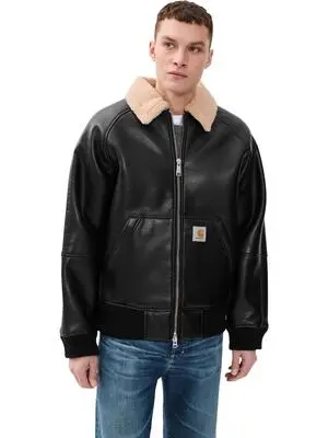 Faux-leather Button-up Shirt Jacket In Red